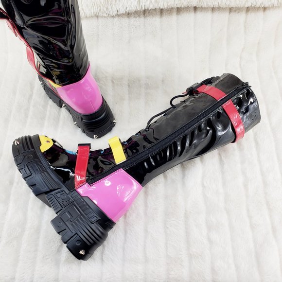 Space Cookies Hidden Wedge Platform Color Block Festival Punk Knee Boots - Picture 10 of 11